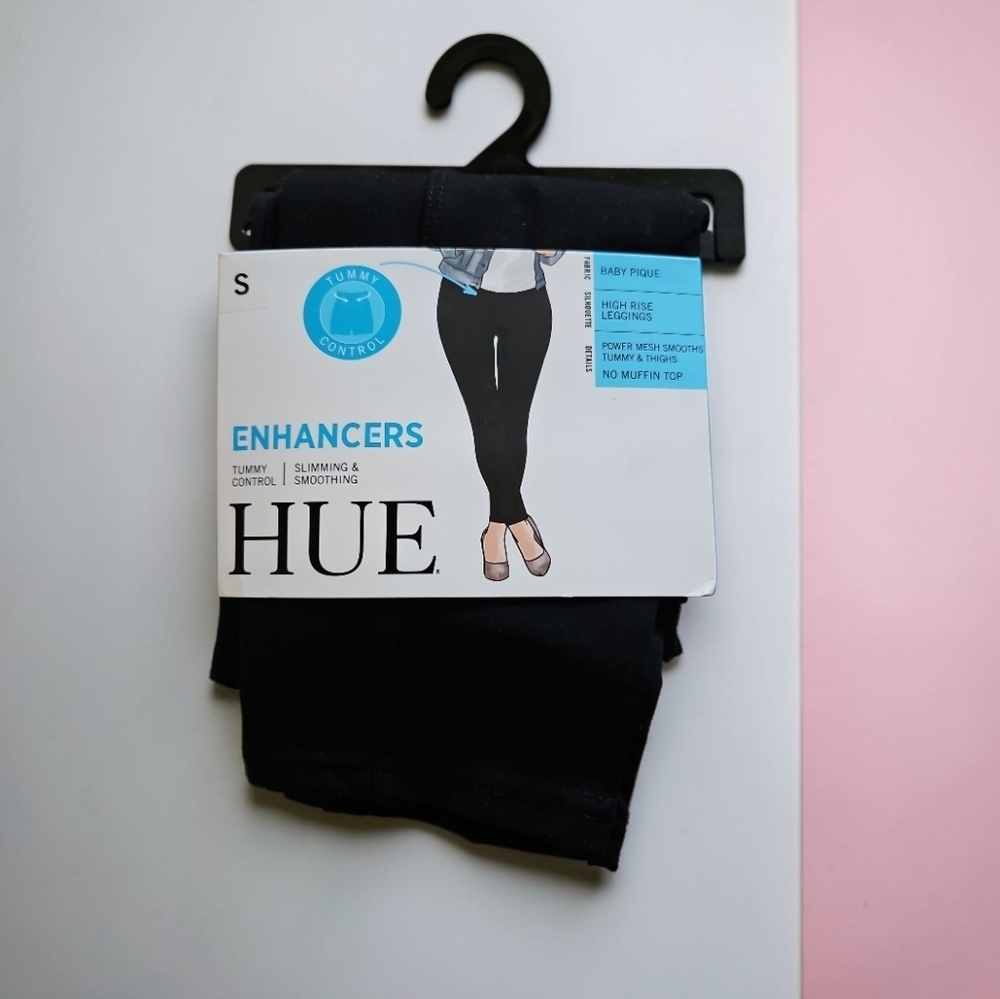 HUE Enhancers High Rise Tummy Control Leggings Black Size S NWT - Picture 2 of 5